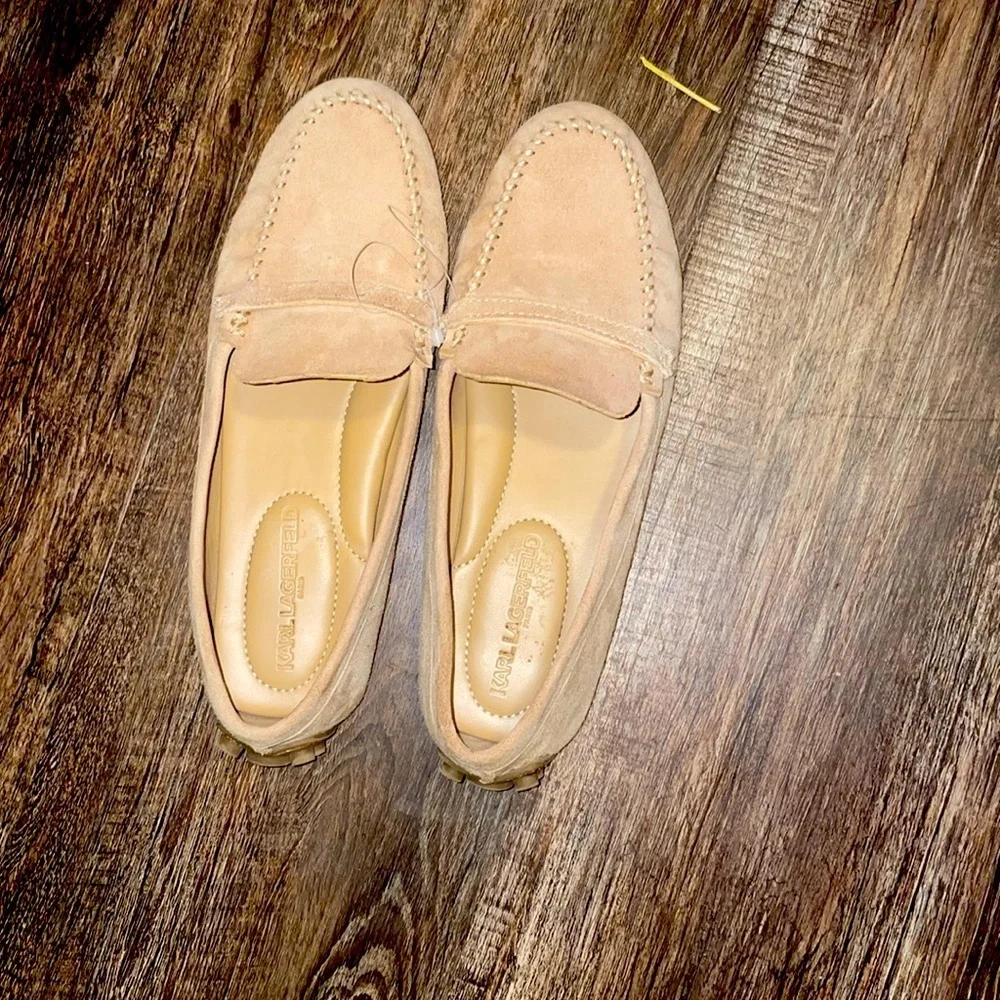 Karl Lagerfeld Women's Tan Suede Moccasins - Picture 2 of 5